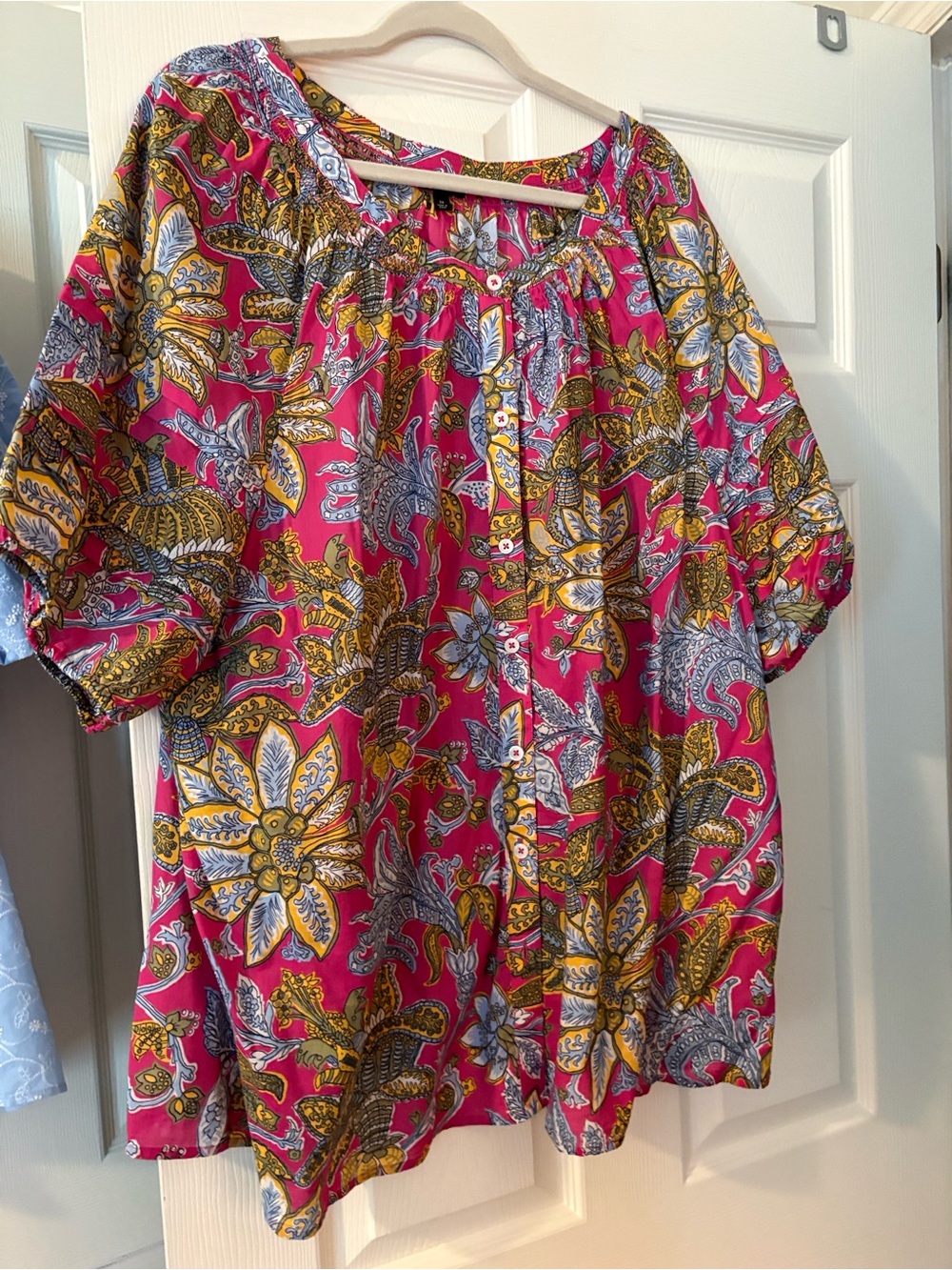 Talbots Pink Floral Button-Down Blouse with Yellow & Blue Accents